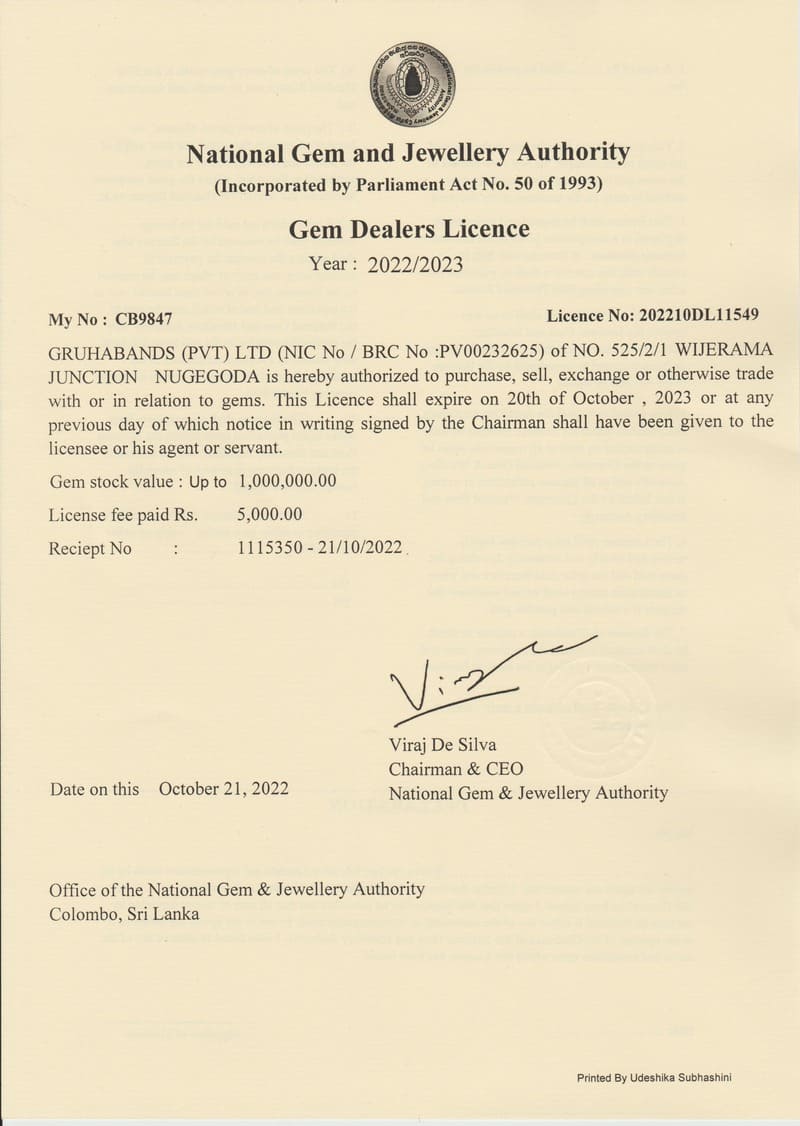 Gem Dealers Licence 2022/2023 | Gruhabands